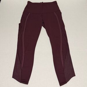LULULEMON 6 Bordeaux Drama Laser Cut Long Crop Burgundy High-Waisted Leggings